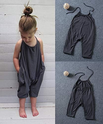 Divilon Toddler Bebek Kız Yaz Tulum Çocuk Sevimli Backless Harem Askı Romper Tulum Tek Parça Pantolon