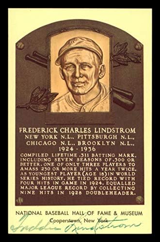 Fred Freddie Lindstrom İmzalı HOF Plak Kartpostal New York Giants SKU 190955-MLB Kesim İmzaları