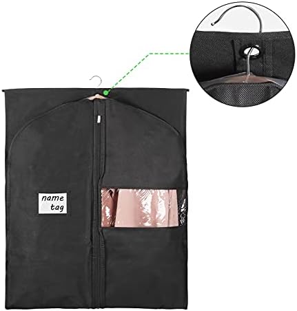KEEGH Asılı giysi saklama çantası Ceket Kapakları Dolap Elbise Elbisesi 60 Inç Siyah Kumaş giysi çantası Fermuarlı ve Şeffaf