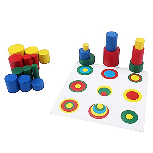 Montessori Renkli Silindirler İle Kontrol Kartları Çocuklar Ahşap Knobless Blokları Şekil ve Renk Tanıma Malzeme Oyuncaklar (Renkli
