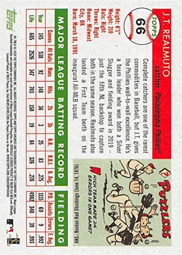 2020 Topps Arşivleri Beyzbol 1955 Tasarım 66 J. T. Realmuto Philadelphia Phillies Resmi MLB Ticaret Kartı