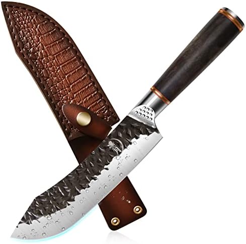 Açık kasap bıçağı Şef Bıçağı, 6.5 inç Gyuto Et Cleaver El Dövme Avcılık kemiksi saplı bıçak Pro Mutfak Bıçakları İle Deri Kılıf