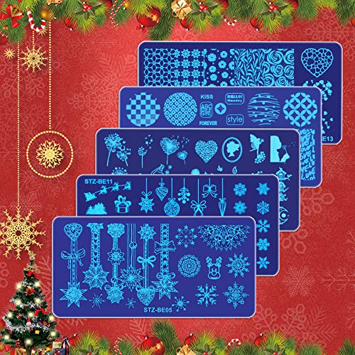 Noel Tırnak Damga Plaka Kiti 7 Pcs Tırnak Damgalama Tabaklar + 1 Stamper + 1 Kazıyıcı Santa Ren Geyiği Kar Tanesi Ağacı Çan Kış