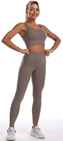 QCHENG kadın Egzersiz Setleri 2 Parça Nervürlü Dikişsiz Spor Sutyen ve Tayt Seti Giyim Yoga Kıyafetler