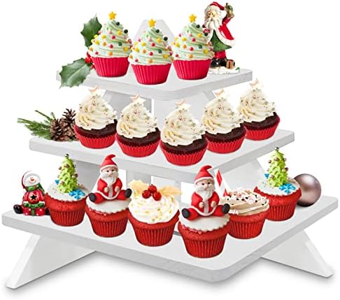 Updesign Cupcake Standları, 3 Katmanlı Servis Tepsisi Premium Cupcake Tutucu, Düğünler için Ahşap Cupcake Kulesi Ekranı, Doğum