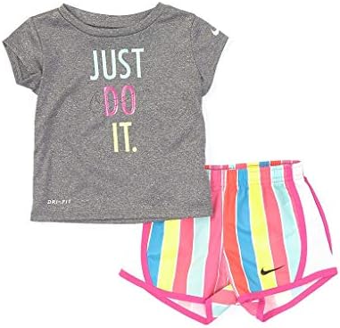 Nike Bebek Kız Kısa Kollu Just Do It Tee & Retro Çizgili Şort 2 Parça Set