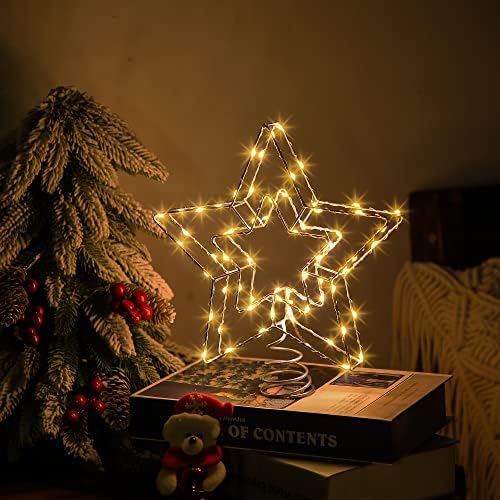 Noel yıldız ağacı Topper ışık dekorasyon, büyük Çift demir çerçeve Yıldız Light Up noel ağacı ile 8 Twinkle aydınlatma modları