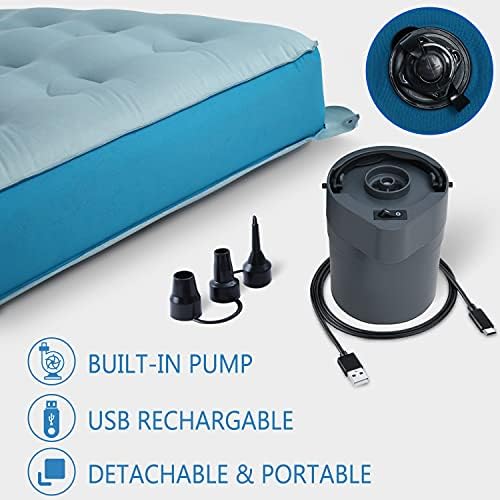 USB Şarj Edilebilir Dahili Pompa ile Valwix İkiz Kamp Hava Yatağı-Kamp için Sızdırmaz Hava Yatağı, Taşınabilir Pompa ile Şişme