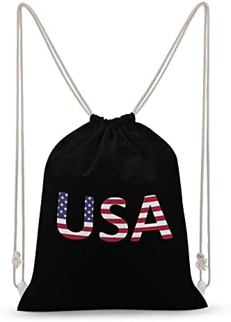 ABD Bayrağı Logo Tuval İpli Sırt Çantası Omuz Kılıfı Dize Çanta Sackpack İçin Spor Salonu Alışveriş Spor Yoga Seyahat 35x50 cm