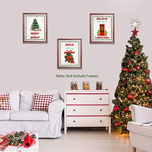 Renkli Noel Alıntı Sanat Baskı, Kırmızı Noel Ağaçları-Jingle-Kamyon-Noel Çelenk Tuval Duvar Sanatı (8 x10 x6pcs, Çerçevesiz)
