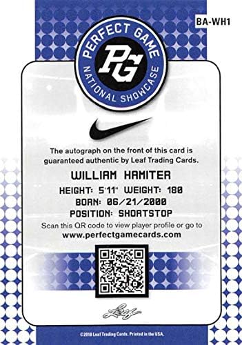 2018 Yaprak Mükemmel Oyun Ulusal Vitrin İmzaları Mavi Beyzbol BA-WH1 William Hamiter Otomatik İmza SER/15 Leaf tarafından üretilen