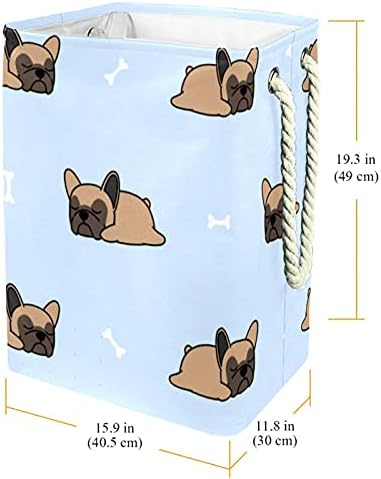 Sevimli Fransız Bulldog Köpek Desen Büyük Çamaşır Sepeti İle Kolay Taşıma Kolu, su Geçirmez Katlanabilir çamaşır sepeti Depolama