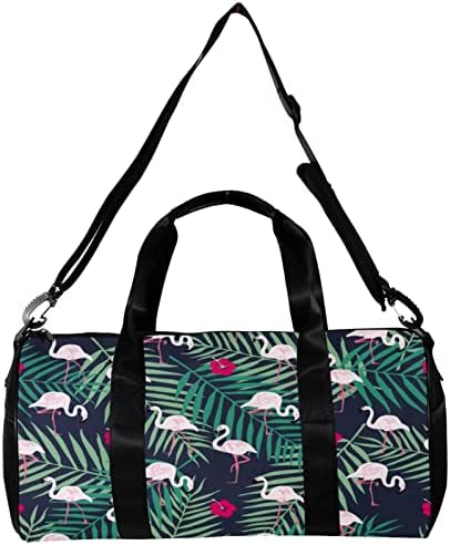 MaMacool Yuvarlak Spor spor spor çantası ile Ayrılabilir Omuz Askısı Flamingo Palmiye Yaprakları Desen Eğitim Çanta Gecede Çanta