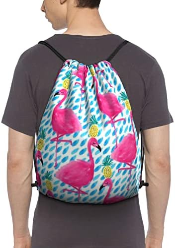 Flamingo Ve Ananas Baskı İpli sırt çantası, spor Spor Sackpack Çanta İçin Yoga Spor Yüzme Seyahat Plaj