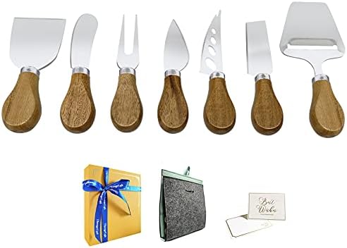 Thougrlyh Peynir Bıçak Seti 7 adet peynir tabağı Aksesuarları Ahşap Saplı Paslanmaz Çelik peynir bıçağı Şarküteri çatal bıçak
