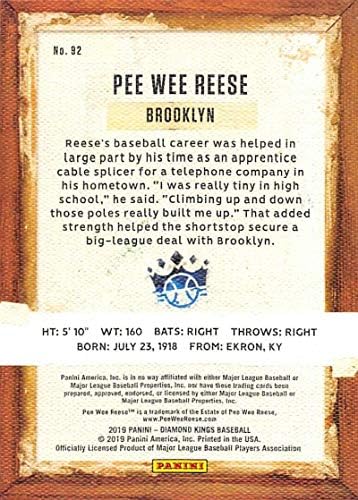 2019 Panini Elmas Kralları 92 Pee Wee Reese Brooklyn Dodgers Beyzbol Ticaret Kartı