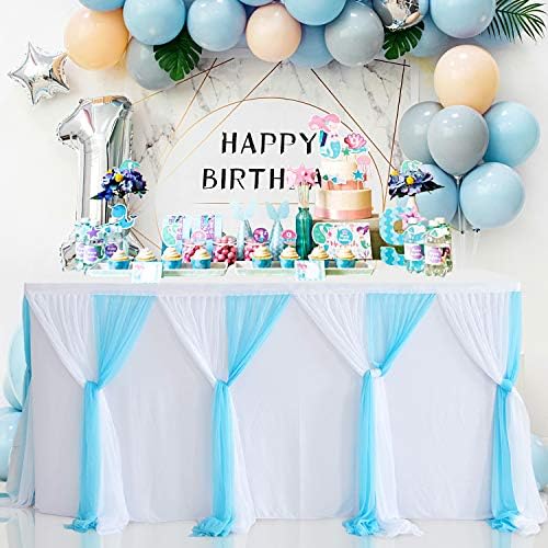 14FT Mavi Tül Masa Etek Kırışıklık Ücretsiz Açık Mavi Tutu Masa Etekler Düğün Doğum Günü Bebek Duş Parti için
