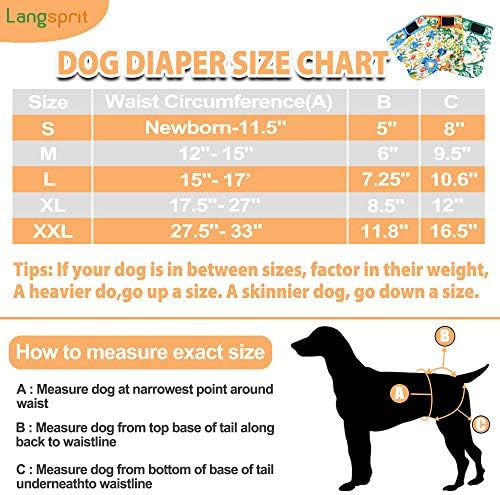 Langsprit Yıkanabilir Dişi Köpek Bezi (3'lü Paket) - Sızıntı Yok Dönemde Köpek Dişi için Yeniden Kullanılabilir Çocuk Bezi-Ayarlanabilir