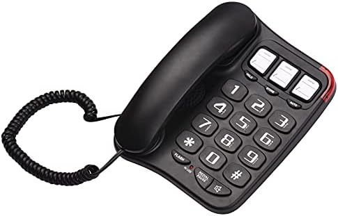 Aibesy Siyah Kablolu Telefon ile Büyük Düğme Masası Sabit Telefon Duvara Monte Telefon Destek Eller-Serbest/Tekrar Arama/Flaş/Hızlı