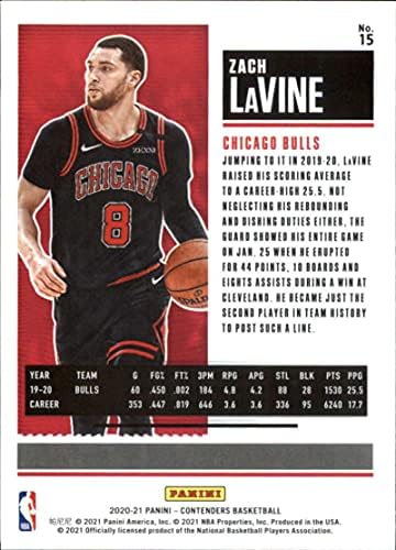 2020-21 NBA Yarışmacıları Sezon Bileti 15 Zach LaVine Chicago Bulls Resmi Panini Basketbol Ticaret Kartı Ham Halde (Nane Yakınında