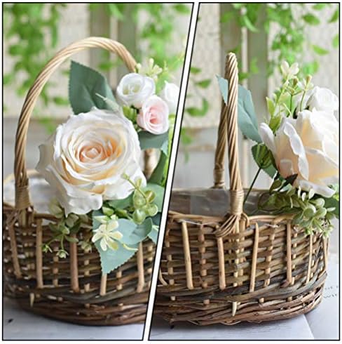 Cabilock 2 adet Düğün Çiçek Kız Rustik Sepetleri Hasır Dokuma Sepet Kutusu Çanta Sepet Dokuma Depolama Kovaları Düğün Dekorasyon