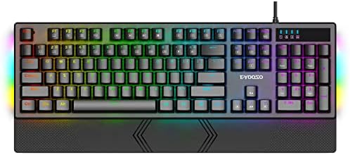 Mekanik Klavye, E-YOOSO Mekanik Oyun Klavyesi 104 Tuşlu Klavye Oyun, Gökkuşağı Arkadan Aydınlatmalı ve RGB LED Yan Işıklı Kablolu