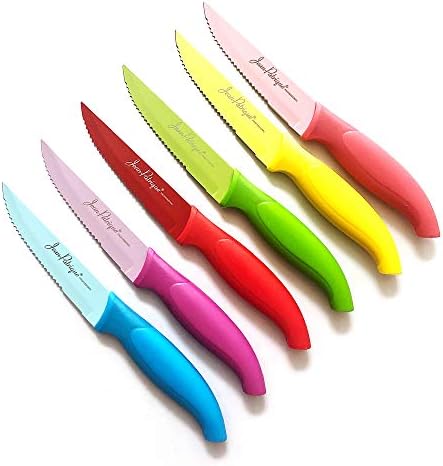 Jean-Patrique Yapışmaz Biftek Bıçağı 6 Parça Set / Çelik Bıçaklar Koruyucu ÜCRETSİZ Perspex Temizle Bıçaklar Blok