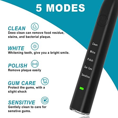 NA Sonic Elektrikli Diş Fırçası IPX7 Su Geçirmez Akülü Şarj Edilebilir Diş Fırçası ile 2 Yedek Fırça Başkanları Siyah Beyaz