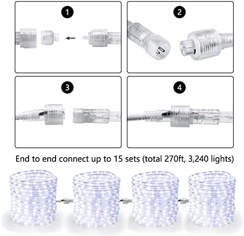 BrizLabs 180ft 500 LED Christma ışıkları + 18ft 216 LED halat ışıkları günışığı bağlanabilir, temizle halat aydınlatma, su geçirmez