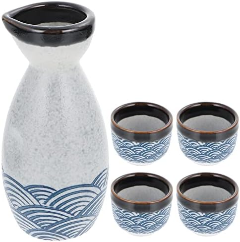 DOITOOL 5 Parça Sake Seti Dayanıklı Seramik Japon Sake Seti ile 1 Sürahi Dekantör Tokkuri Şişe ve 4 Ochoko Bardak için Sıcak