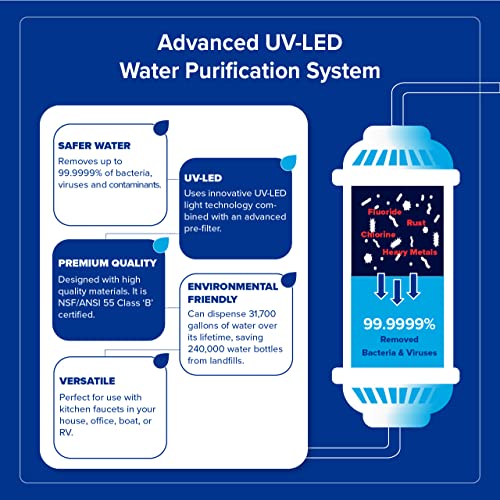 Acuva-ArrowMax 2.0 UV-LED Su Arıtma Cihazı, Akıllı Musluklu Lavabo Altı Su Filtresi Sistemi, Evrensel Güç Kaynağı