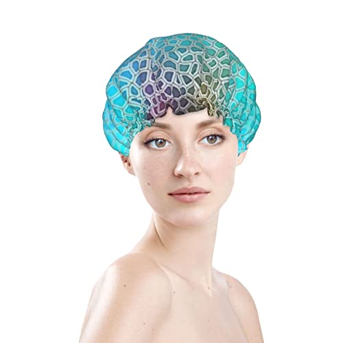 Kadınlar Ve Erkekler için Duş Başlığı, Renkli Mozaik Desençift Katmanlı Su Geçirmez Duş Başlıkları, Uzun Kalın Saçlar için Yeniden