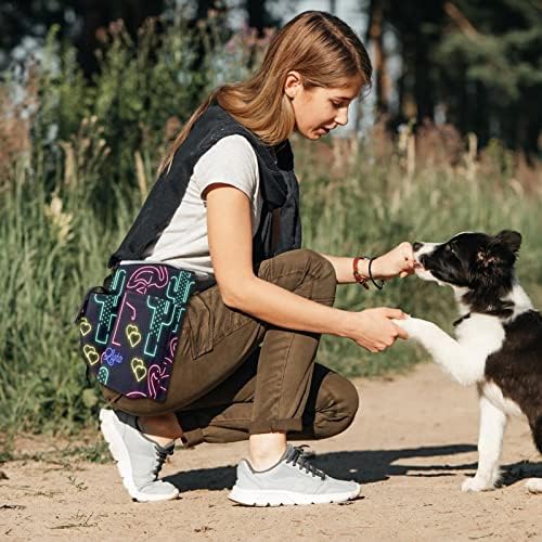 RysgdsE Köpek Tedavi Eğitim Kılıfı, Neon Flamingo Kaktüs Elemanları Desen Tedavi Çanta için Köpek Eğitim, eller Ücretsiz bel