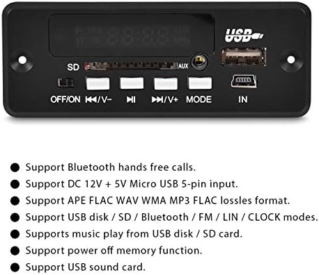 MP3 Modülü-MP3 WMA Dekoder Kartı Ses Kablosuz Bluetooth Modülü USB SD FM Eller Serbest Arama, Siyah, 71x42x20MM