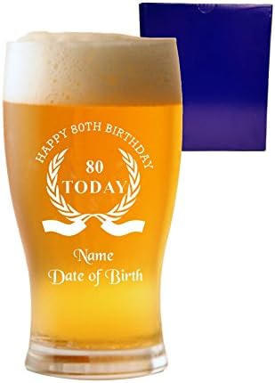 KİŞİSELLEŞTİRİLMİŞ KAZINMIŞ (kadar 20 Karakter) 1 Pint Lale Bira Bardağı İle Mutlu 80th Doğum Günü Çelenk Tasarım ve Hediye Kutusu