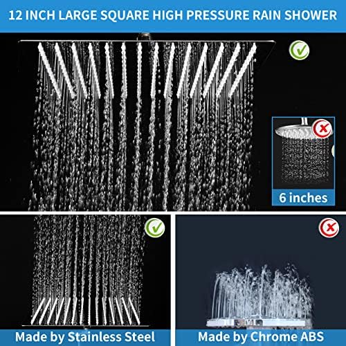 12 İnç Yağmur Duş Başlığı, Hibbent Yüksek Basınç Sabit Showerhead, Yüksek Akış Paslanmaz Çelik Kare Banyo Yağış Duş Başlığı,