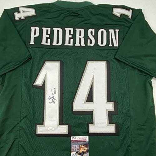 İmzalı / İmzalı Doug Pederson SB LII Philadelphia Yeşil Futbol Forması JSA COA