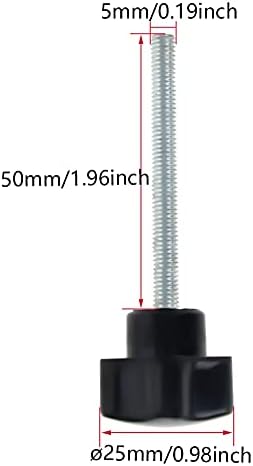 Othmro Siyah 5mm (M5) x 25mm Konu Yedek Yıldız El Topuzu Sıkma Vidaları 5 Adet