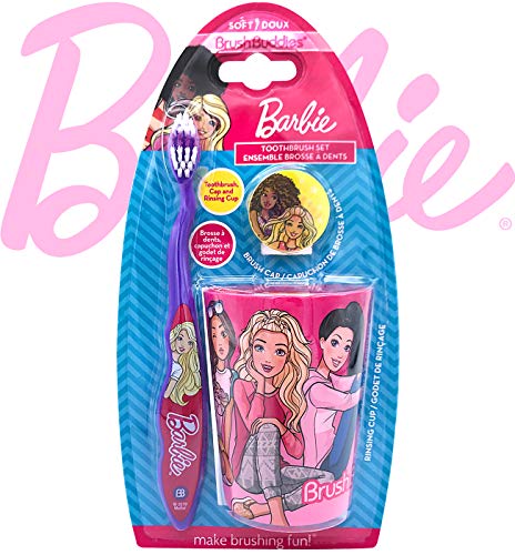 Prim Çocuk Kız Çocuk Dostu Tasarlanmış Mutlu Fırçalama Zaman BarbieGirls Yumuşak Kıl Diş Fırçası Deluxe Kiti, Manuel Diş Fırçası,