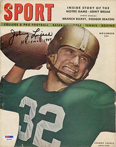 Johnny Lujack İMZALI Spor Dergisi + Heisman 1947 Notre Dame PSA / DNA İMZALI-İmzalı Üniversite Dergileri