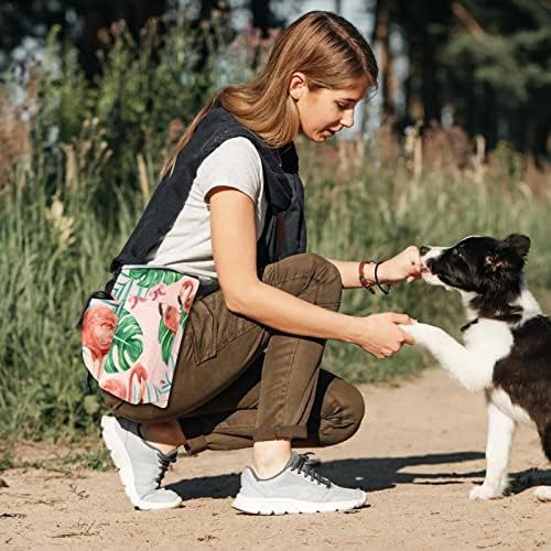 RysgdsE Köpek Tedavi Eğitim Kılıfı, Flamingo ve Palmiye Yaprakları Tedavi Çanta için Köpek Eğitim, eller Ücretsiz bel kemeri