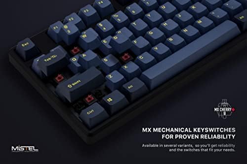 Cherry MX Sessiz Kırmızı Anahtarlı Mistel X-VIII Mekanik Klavye, Sarı Harf Sır Mavisi PBT DoubleShot Klavye Kapağı, Dizüstü/Masaüstü