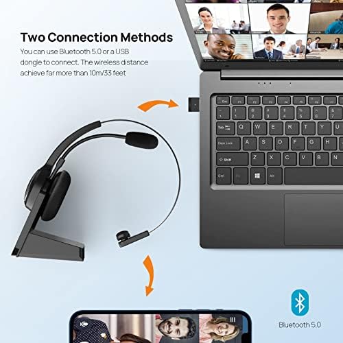 Bluetooth Kulaklık, Mikrofonlu LEVN Kablosuz Kulaklık (AI Gürültü Önleme), PC için USB'li 35 Saat Bluetooth 5.0 Kulaklık, Uzaktan