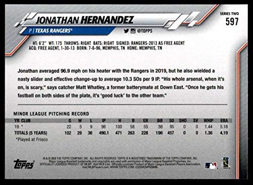 2020 Topps Altın Yıldız Beyzbol 597 Jonathan Hernandez RC Çaylak Kartı Texas Rangers Bireysel Resmi MLB Paralel Ticaret Kartı