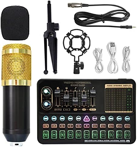 AERJMA Canlı Ses Kartı Komple Ekipman Kondenser Mikrofon Ses Kartı Seti K Şarkı Cep Telefonu Bilgisayar Canlı Ses Kartı Altın