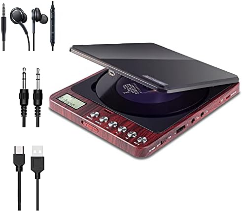 Taşınabilir CD Çalar Dahili Hoparlör Stereo, Çift 3.5 mm Kulaklık Jaklı 2000mAh Şarj Edilebilir Walkman CD Çalarlar, Araba için