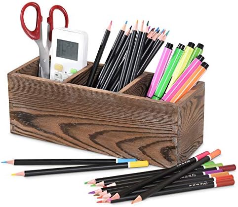 Rustik Ahşap kalem kalemlik, çocuk Masası Kırtasiye Kalem Organizatör 3 Bölmesi, çok Kullanımlı masa üstü organiser Depolama