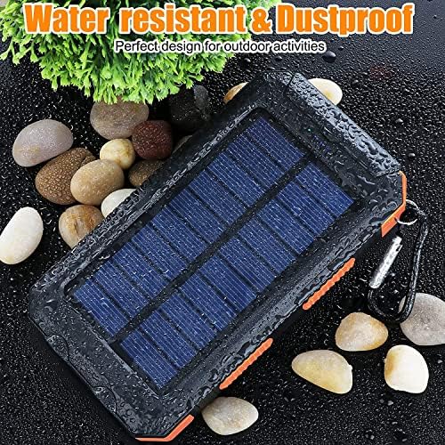 Hafif Solar Şarj Cihazı 30000mAh, Güç Bankası Çift 2.1 A USB Çıkışları, LED El Feneri ve Pusula, Taşınabilir Su Geçirmez, iPhone