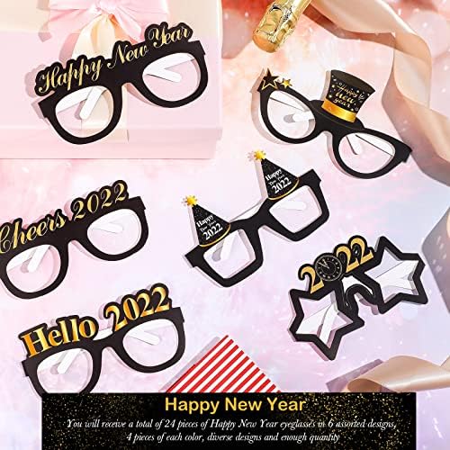 24 Paket 2022 Yeni Yıl Gözlükleri, Süslü Yeni Yıl Partisi Gözlükleri, Yeni Yıl Favor Dekoratif, Yeni Yılınız Kutlu Olsun Gözlükleri