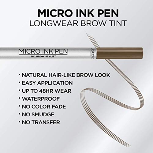 L'Oreal Paris Micro Ink Pen by Kaş Stilisti, Uzun Giyim Kaş Tonu, Saç Benzeri Etki, 48 Saate Kadar Aşınma, Hassas Tarak Ucu,